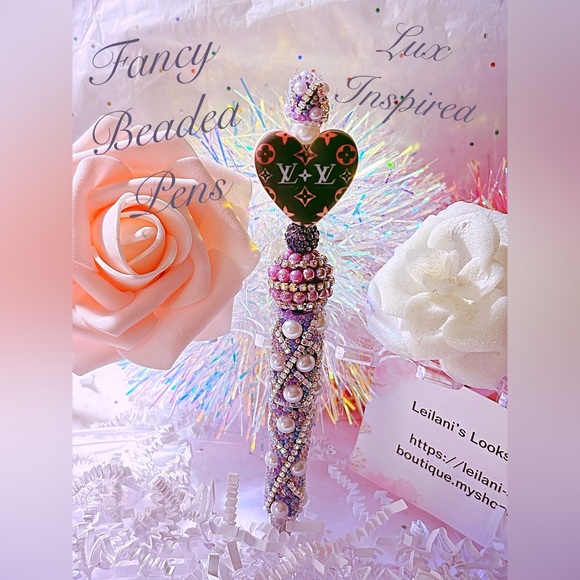 Beaded fancy pen/multicolor heart/ purple beads/gift ideas - Picture 1 of 7